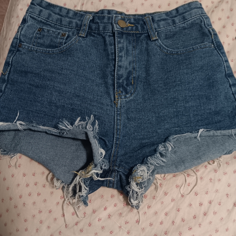 Casual Blue Distressed Jean Shorts Size Small